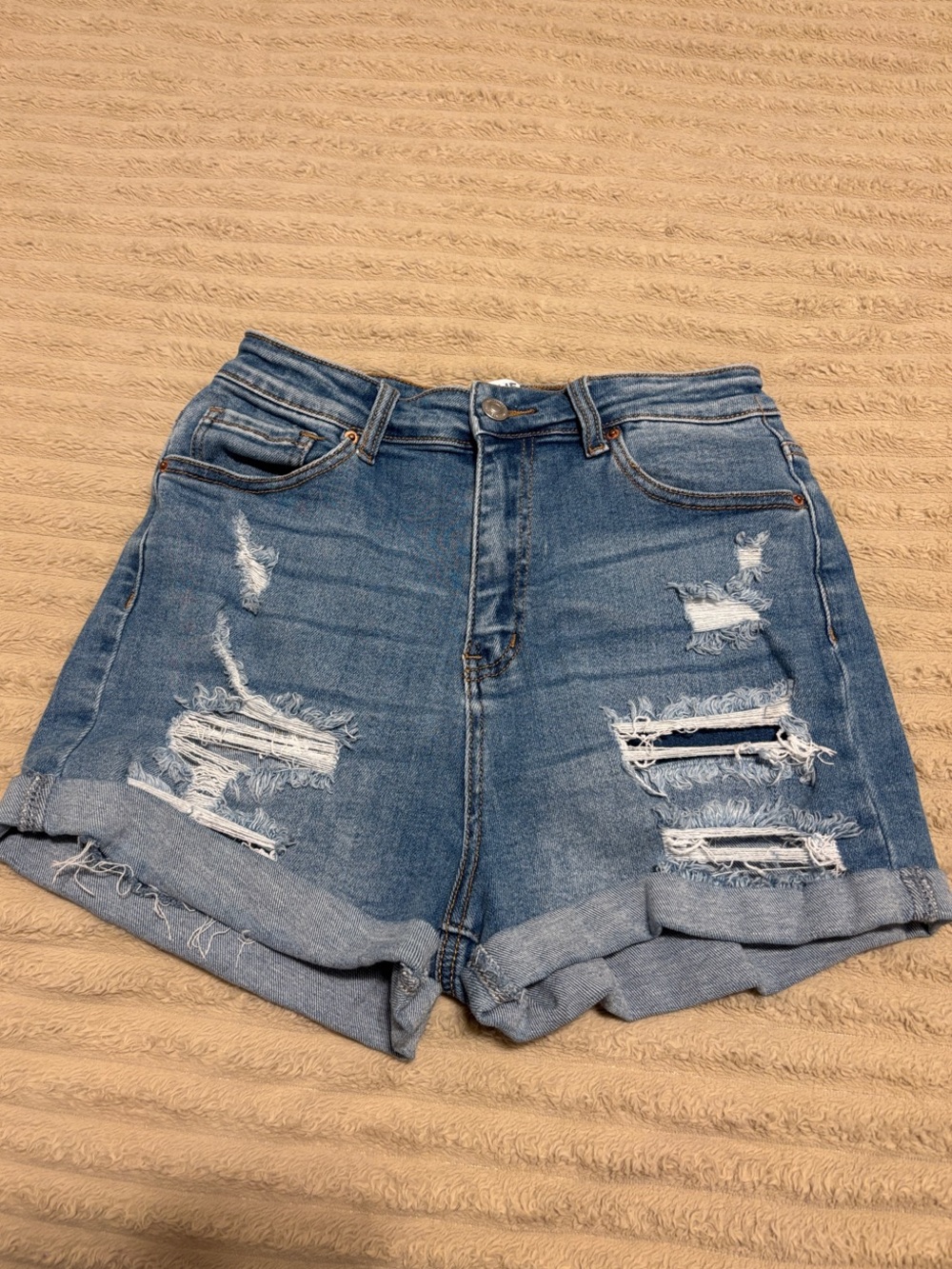 High-Rise WAX JEAN Distressed Denim Shorts - Blue
